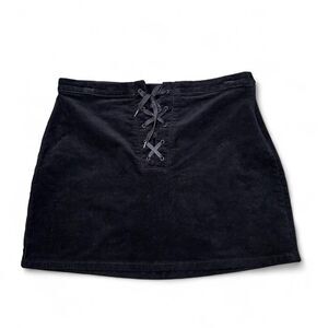 Women's Black Lace Up Corduroy Mini Skirt Whimsigoth Grunge 13/31